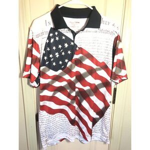 American Summer Clothing Company Mens Med American Flag Short Sleeve Polo Shirt